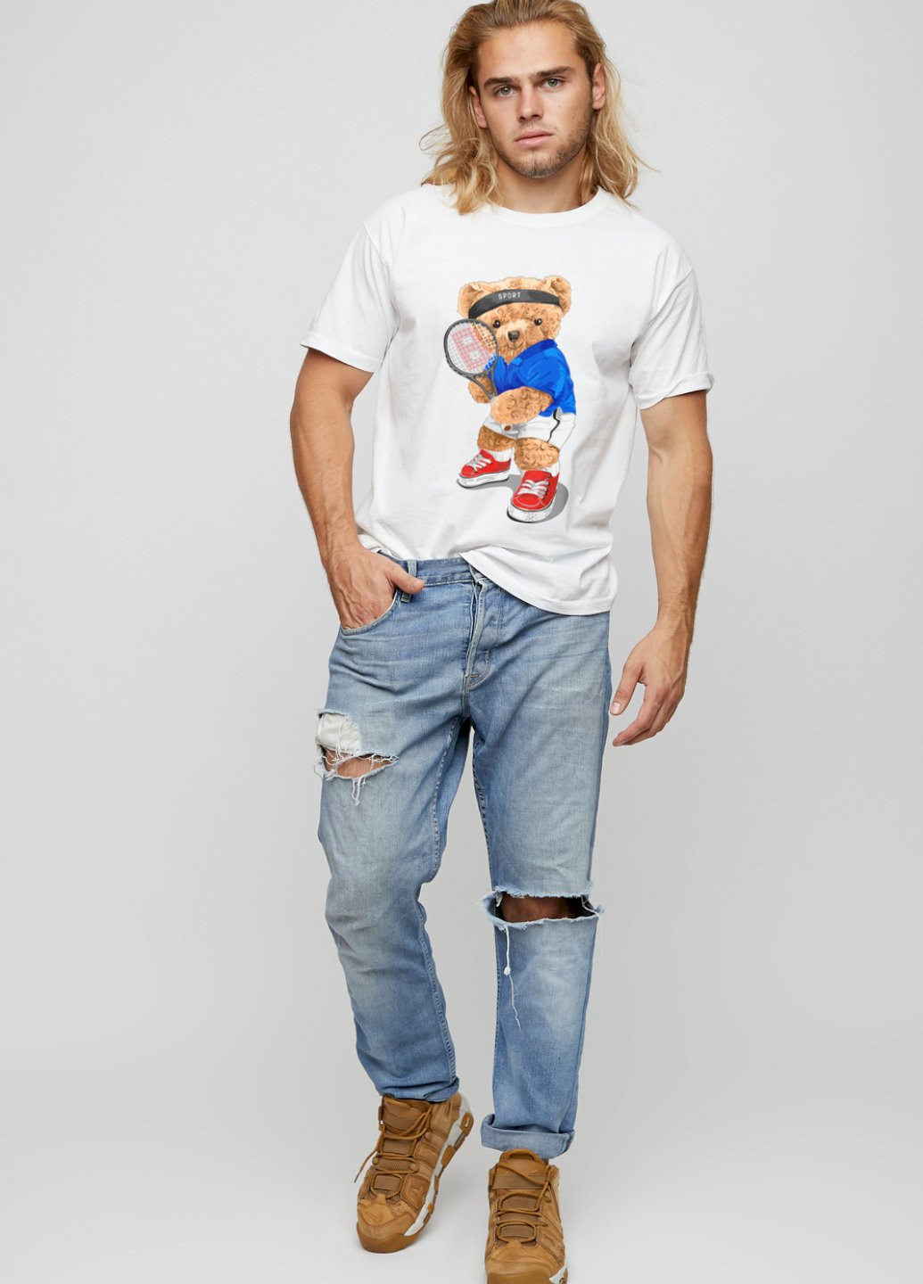 Біла футболка чоловіча basic /air print/ YAPPI