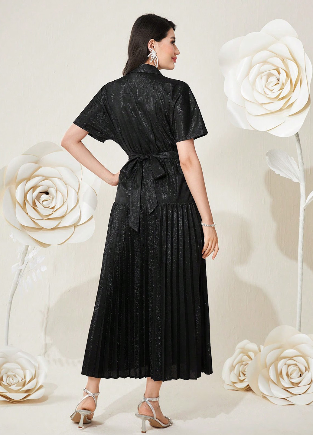 Черное деловое платье в стиле ампир, плиссированное SHEIN однотонное