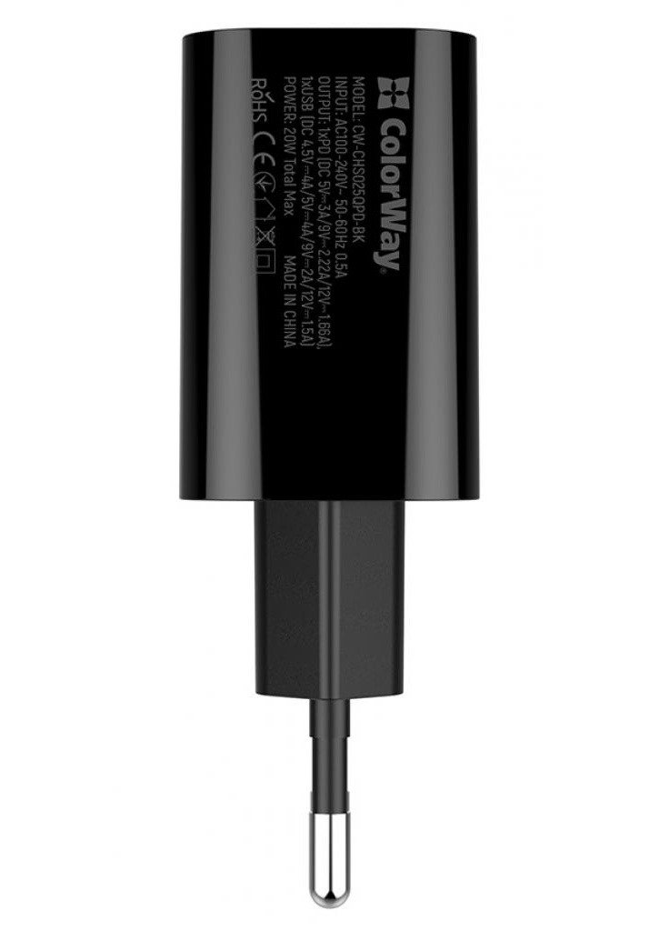 Зарядное устройство (CW-CHS025QPD-BK) Colorway type-c pd + usb qc3.0 (20w) v2 black (253507179)