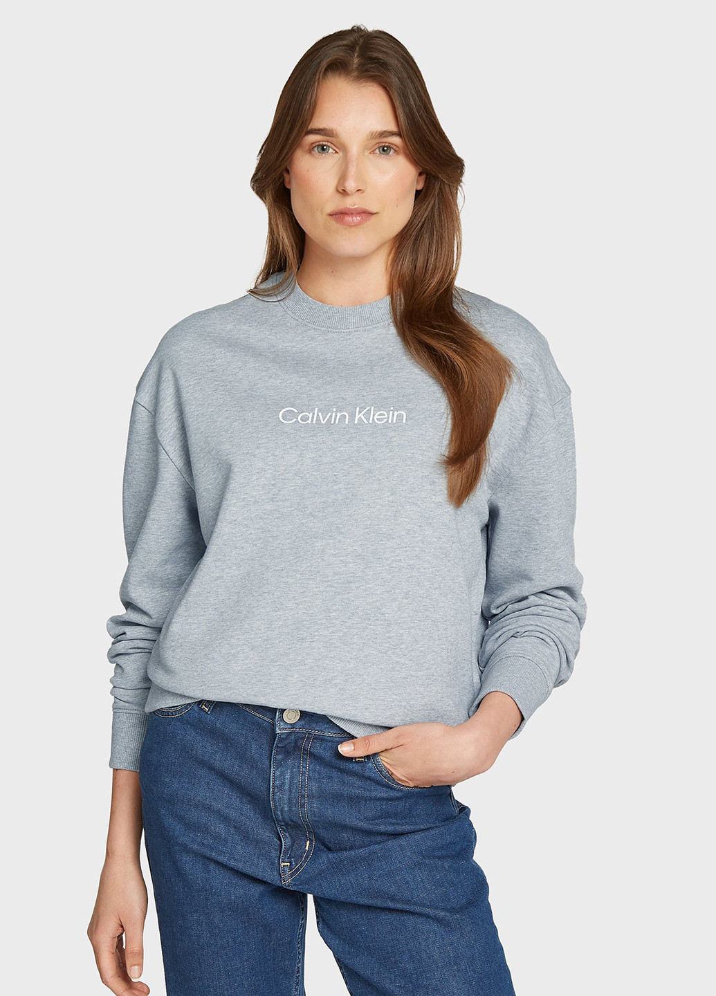 Светло-серый свитшот Calvin Klein меланж без декора (366302625)