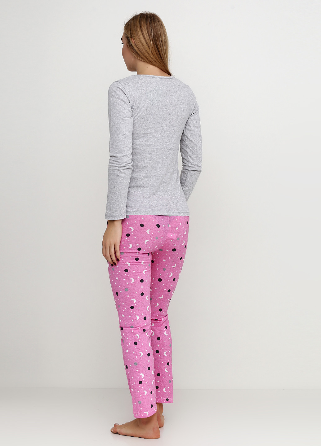 Розово-лиловый демисезонный комплект (лонгслив, брюки, маска для сна) Stil Moda Pijama