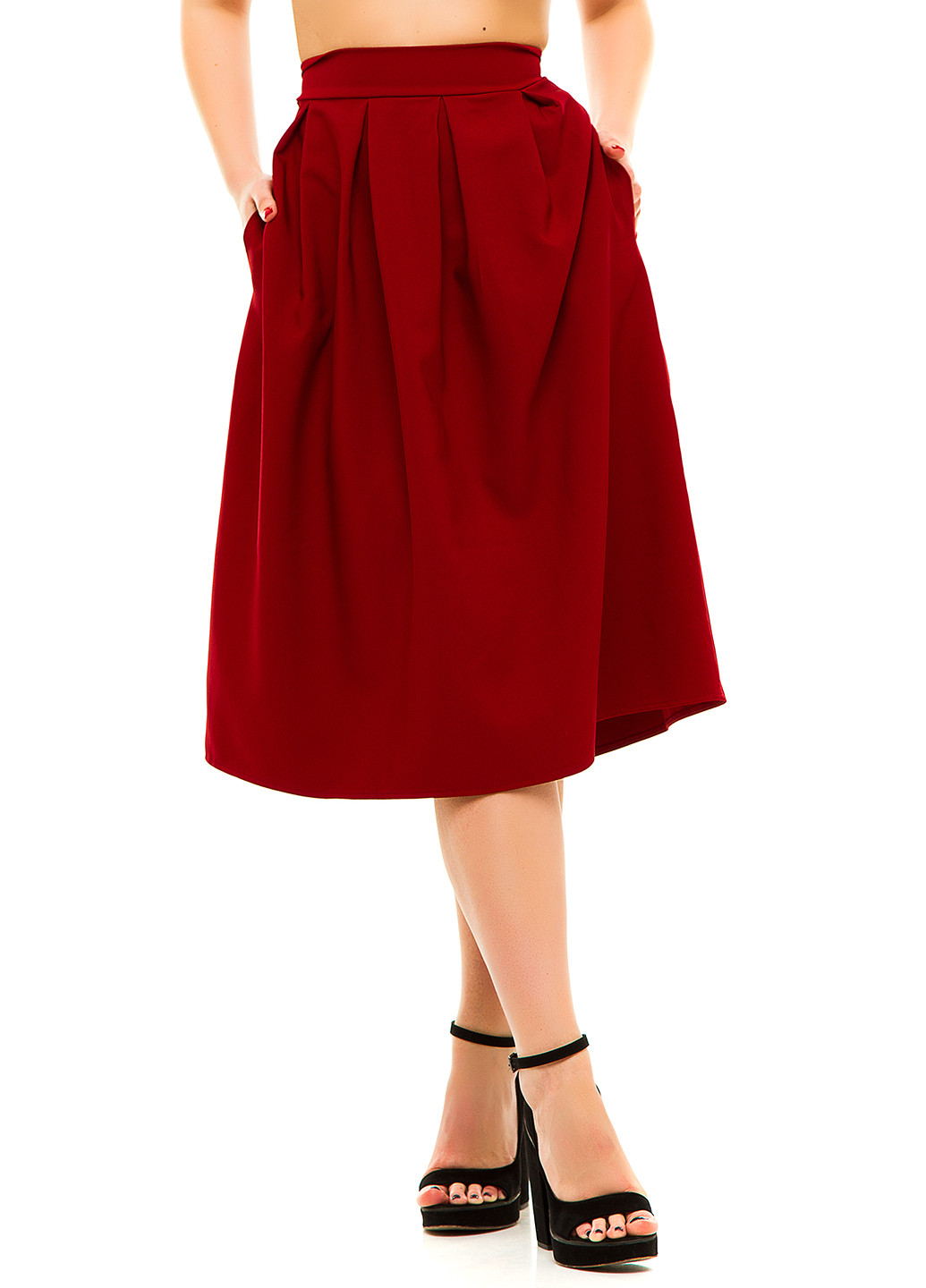 Темно-красная кэжуал юбка Lady Style миди
