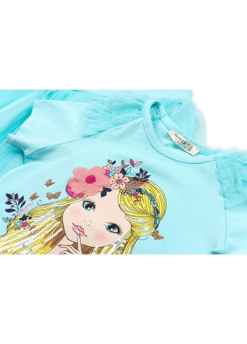 Бирюзовый летний набор детской одежды с девочкой и фатиновой юбкой (11826-104g-blue) Breeze