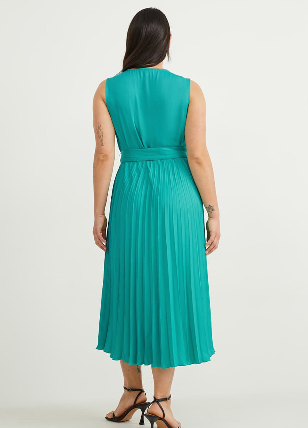 Бирюзовое кэжуал платье плиссированное C&A однотонное