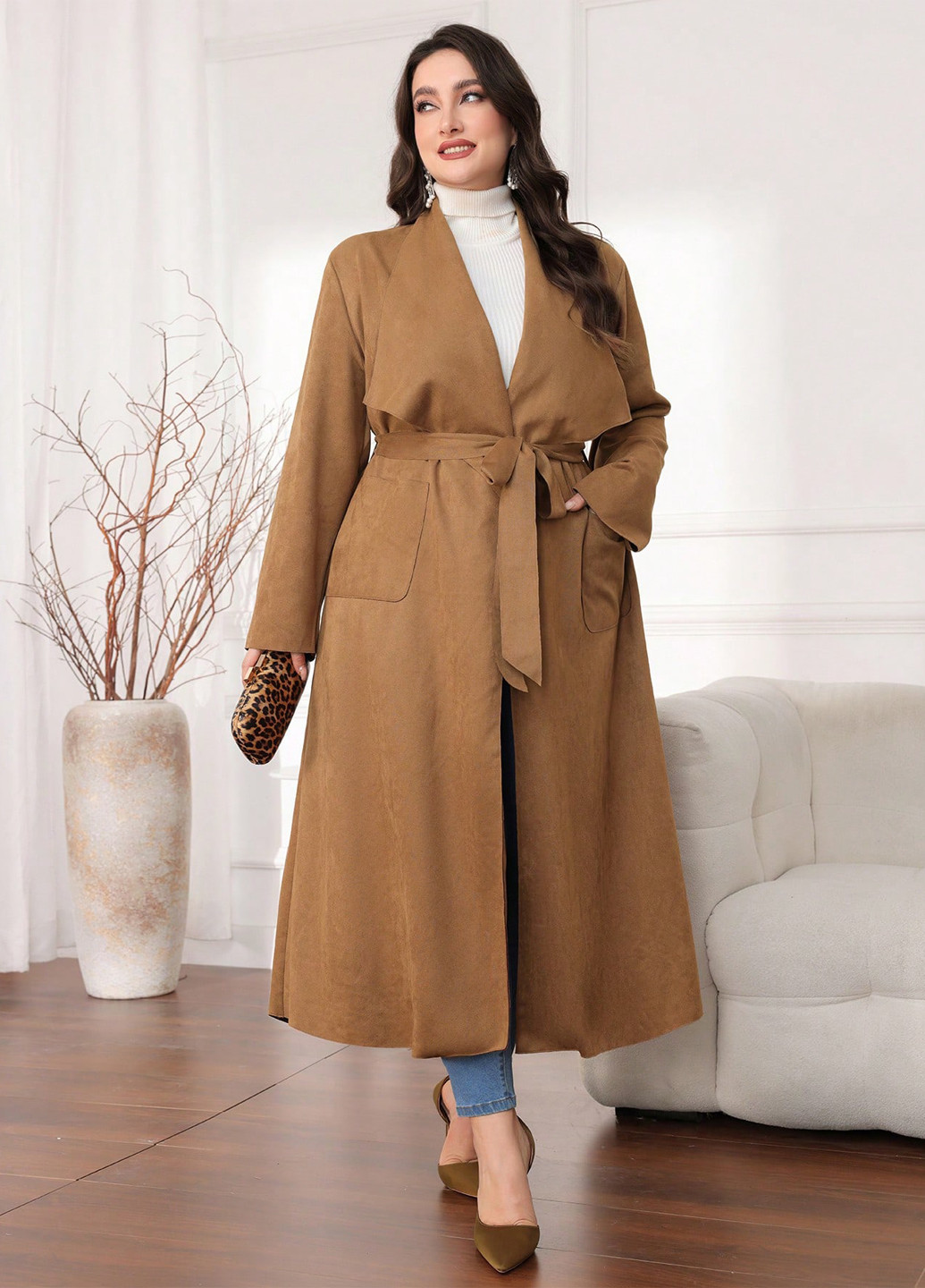 Светло-коричневое демисезонное Пальто SHEIN