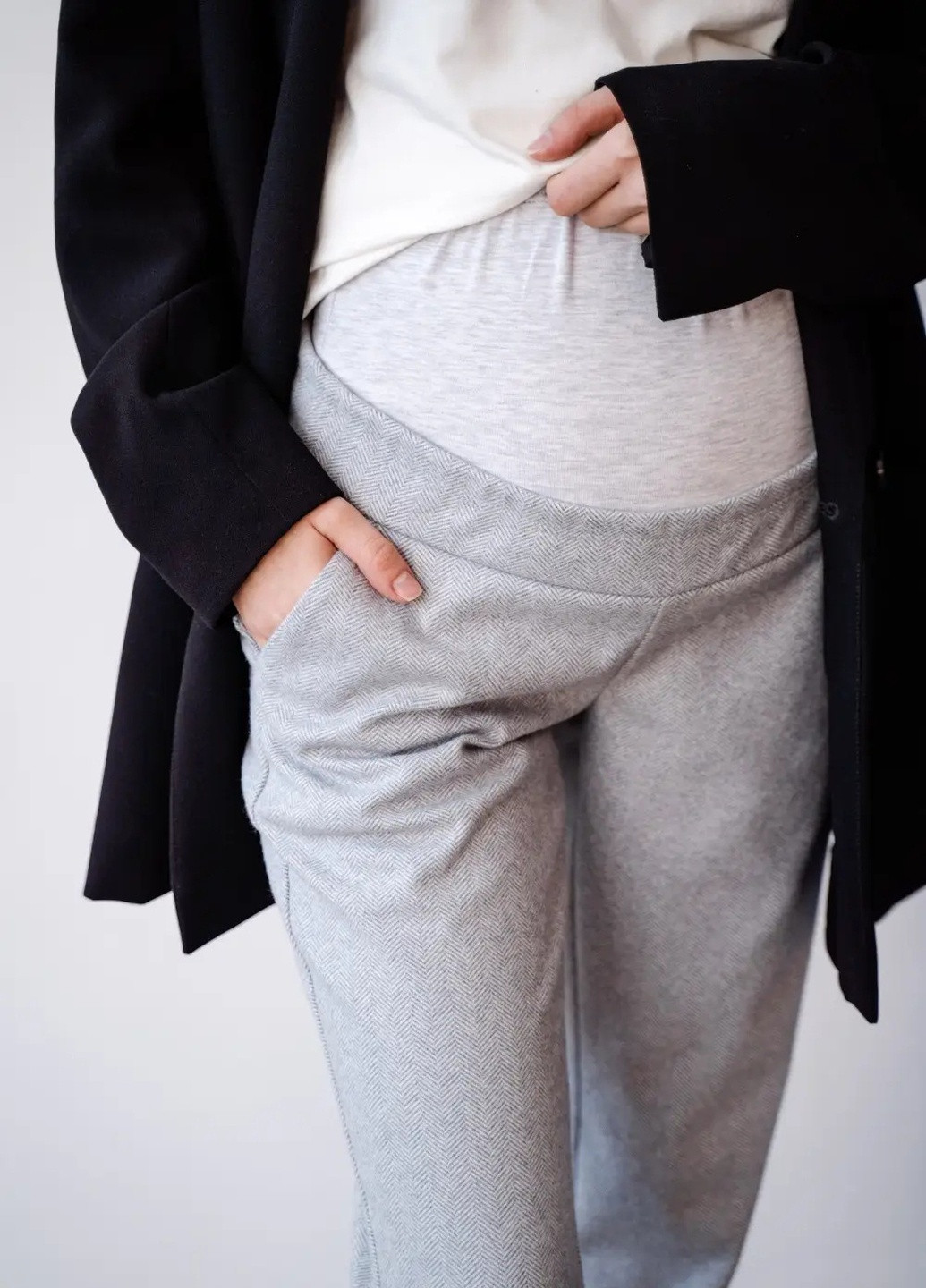 Світло-сірі штани для вагітних з високим трикотажним бандажиком на животик шерстяні To Be (248370376)