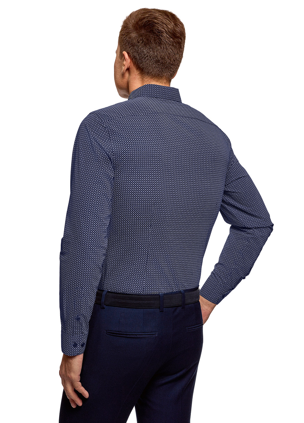 Темно-синяя классическая рубашка с геометрическим узором Oodji