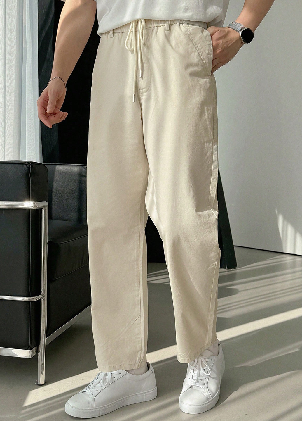 Светло-бежевые демисезонные прямые джинсы SHEIN