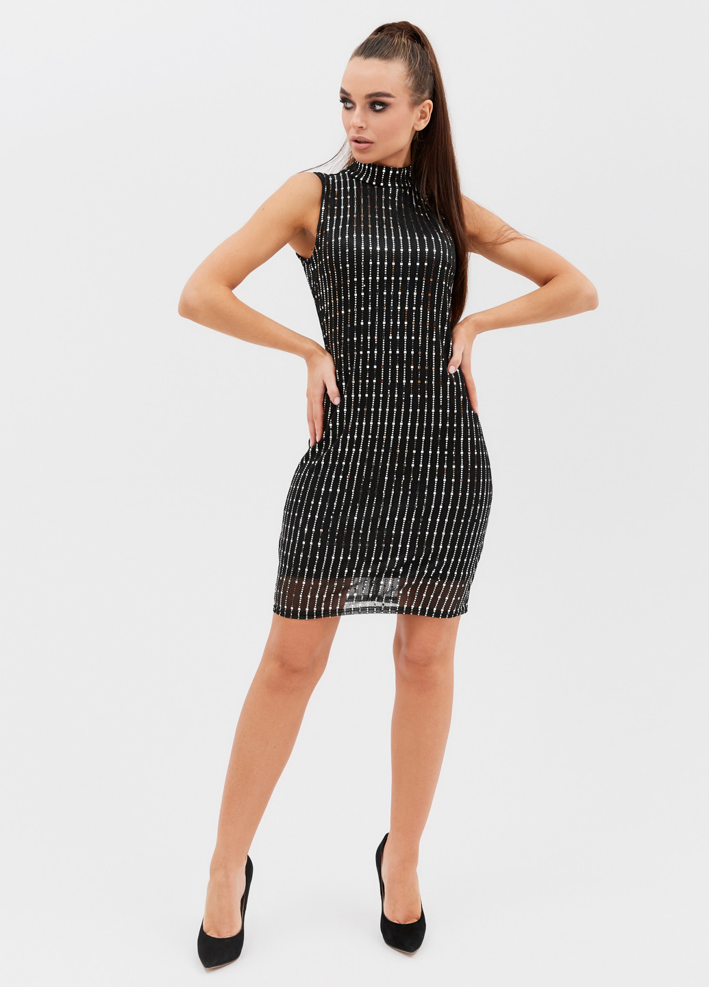 Чорна коктейльна сукня сукня-водолазка ST-Seventeen з геометричним візерунком