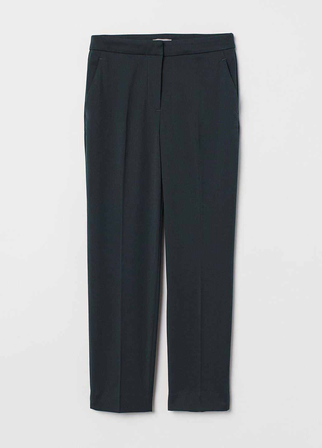 Темно-зеленые кэжуал демисезонные зауженные, укороченные брюки H&M