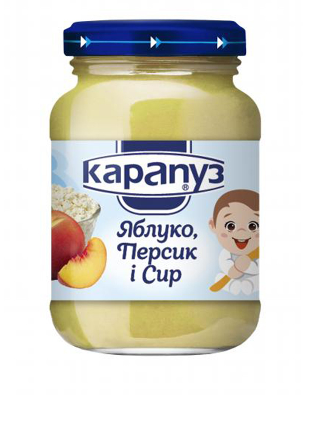 Пюре яблуко, персик і сир, 200 г Карапуз (131224386)