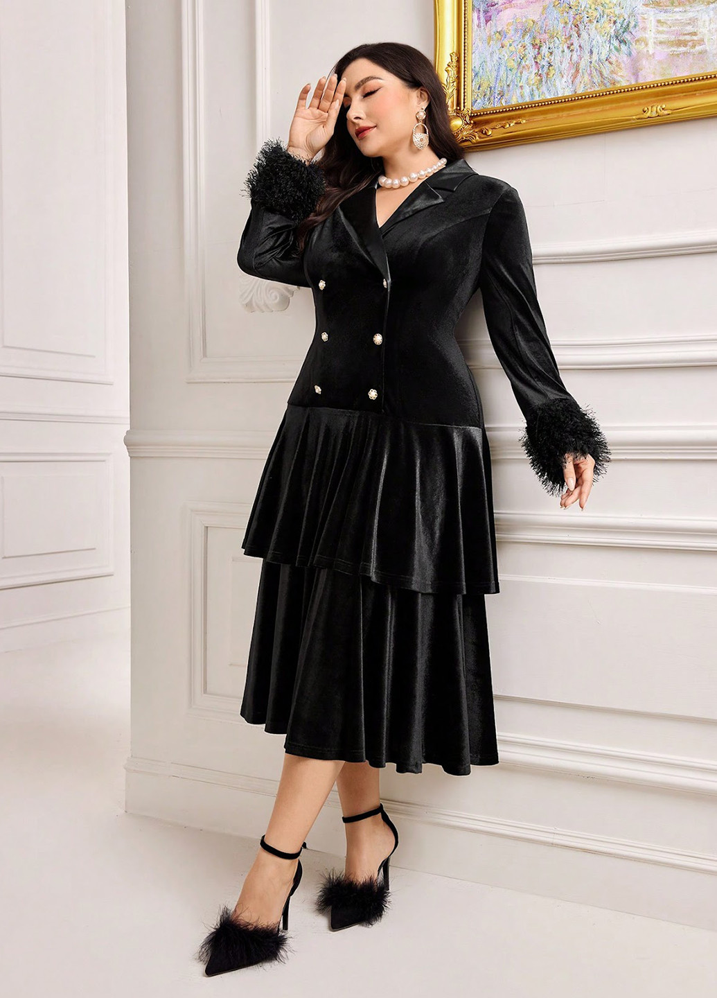 Черное вечернее, деловое платье платье-жакет SHEIN однотонное