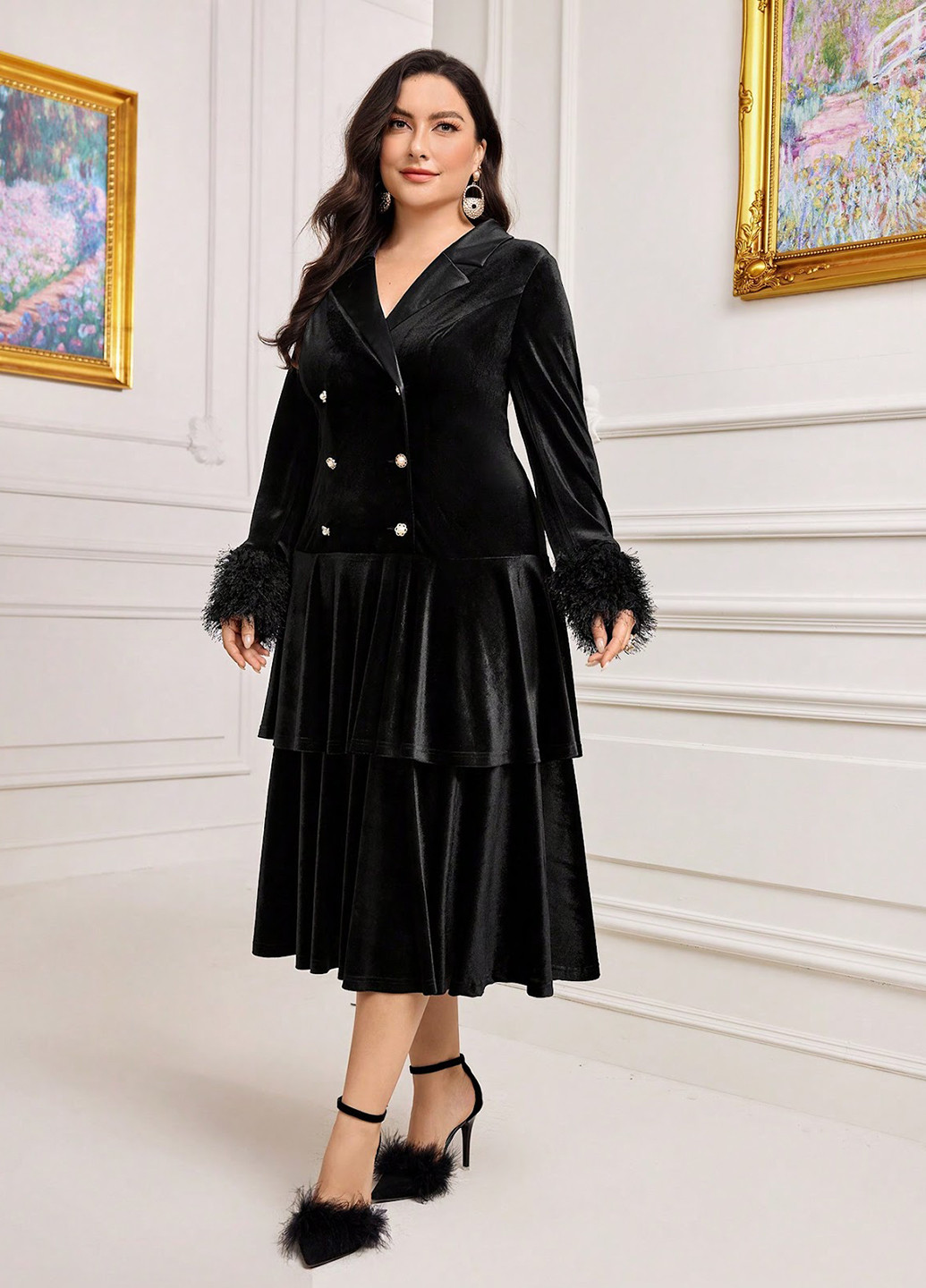 Черное вечернее, деловое платье платье-жакет SHEIN однотонное