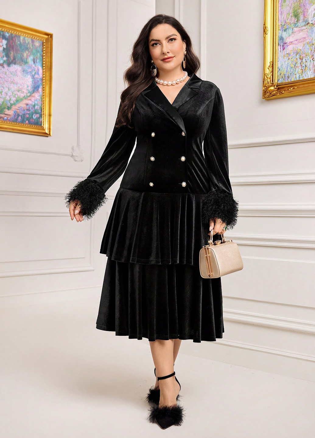 Черное вечернее, деловое платье платье-жакет SHEIN однотонное