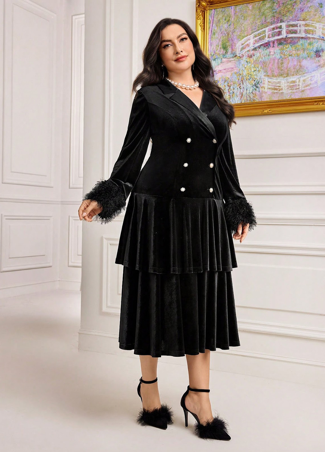 Черное вечернее, деловое платье платье-жакет SHEIN однотонное