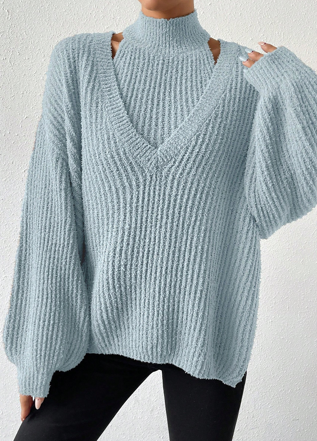 Сіро-голубий демісезонний комплект (светр, топ) SHEIN