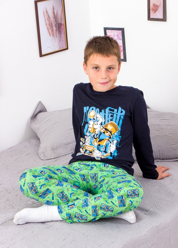 Темно-синя всесезон піжама для хлопчика (підліткова) кофта + брюки Носи своє