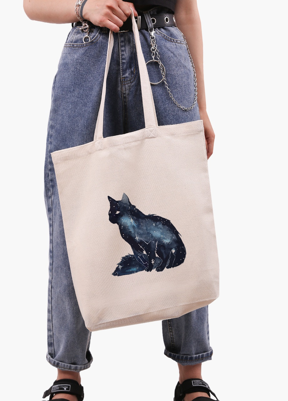 Еко сумка шоппер біла Кішка (Cat) (9227-1758-WTD) екосумка шопер 41*39*8 см MobiPrint (216642051)
