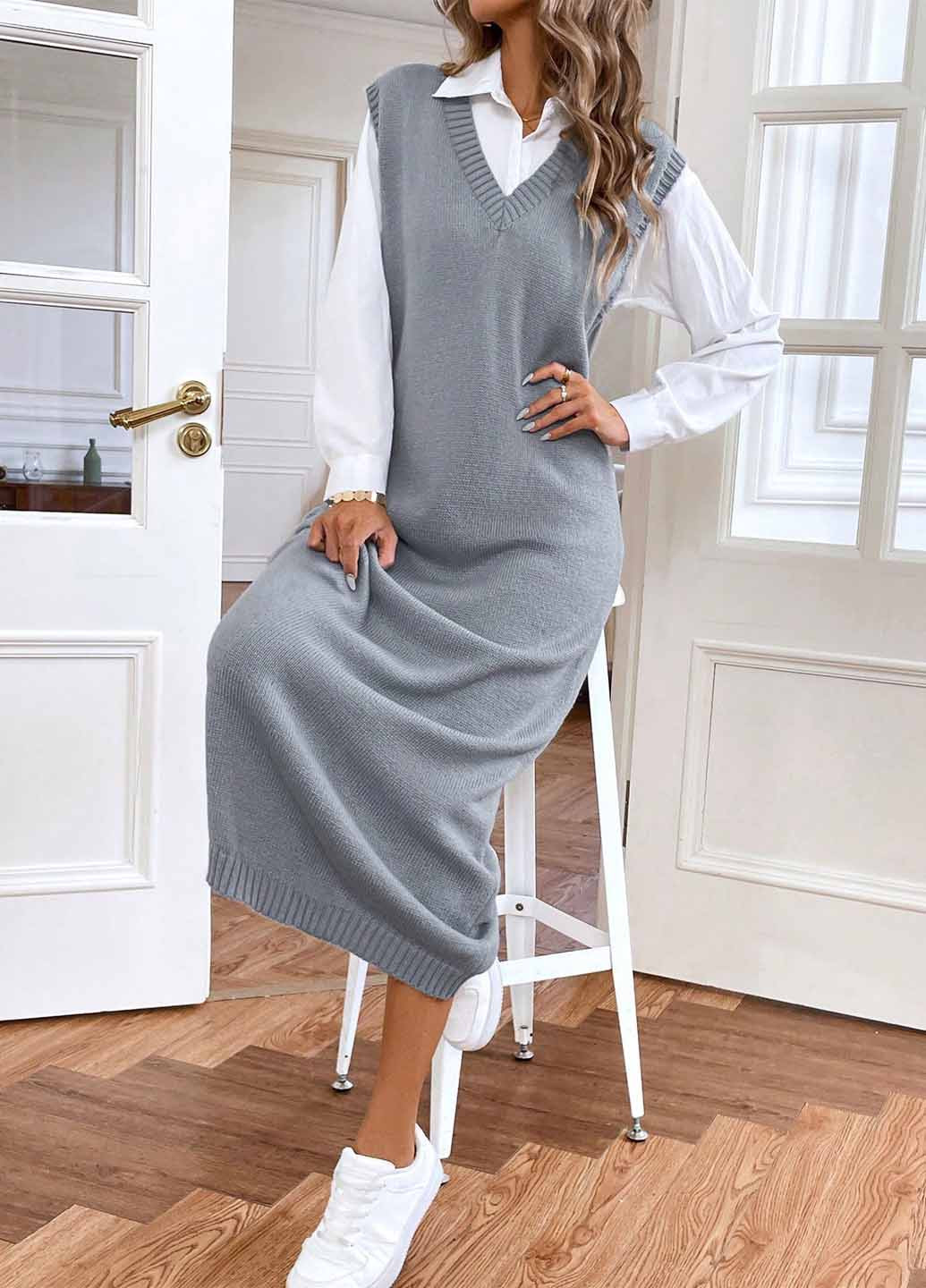 Серое кэжуал платье SHEIN однотонное