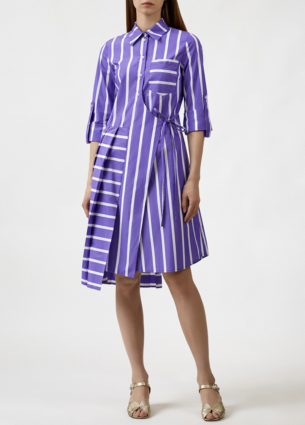 Фиолетовое кэжуал платье BEATRICE в полоску