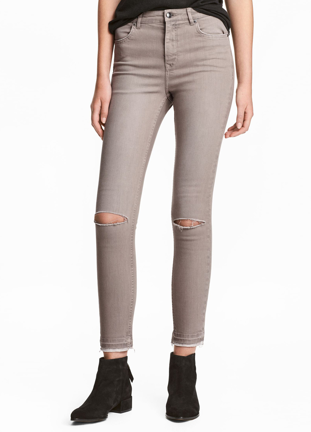Бежевые джинсовые демисезонные зауженные брюки H&M