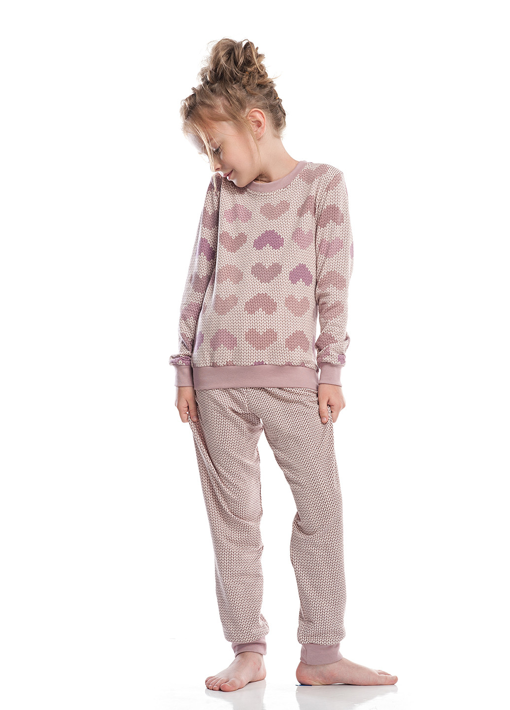 Рожево-коричневий демісезонний комплект (світшот, брюки) Ellen
