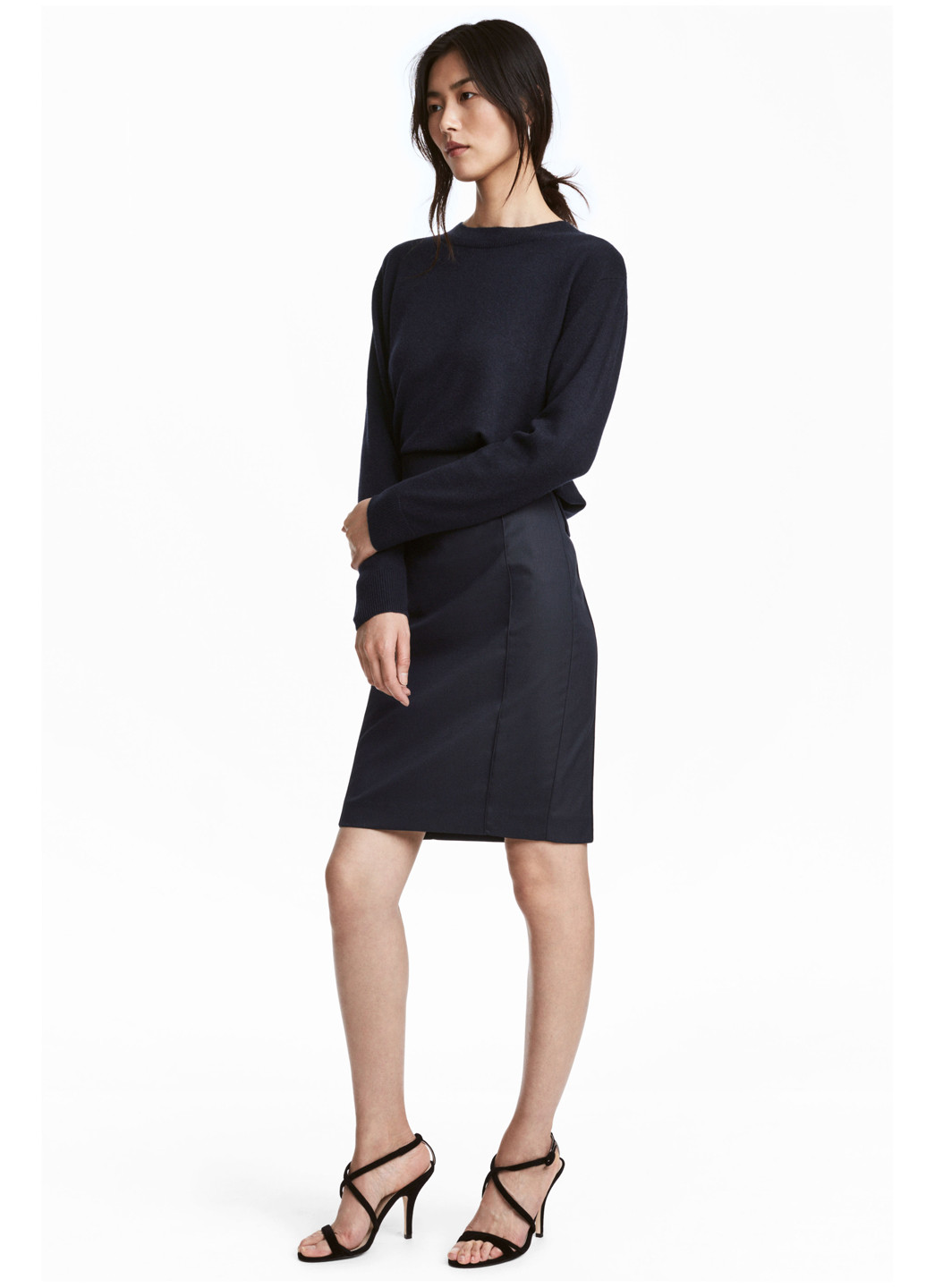 Темно-синяя офисная юбка H&M