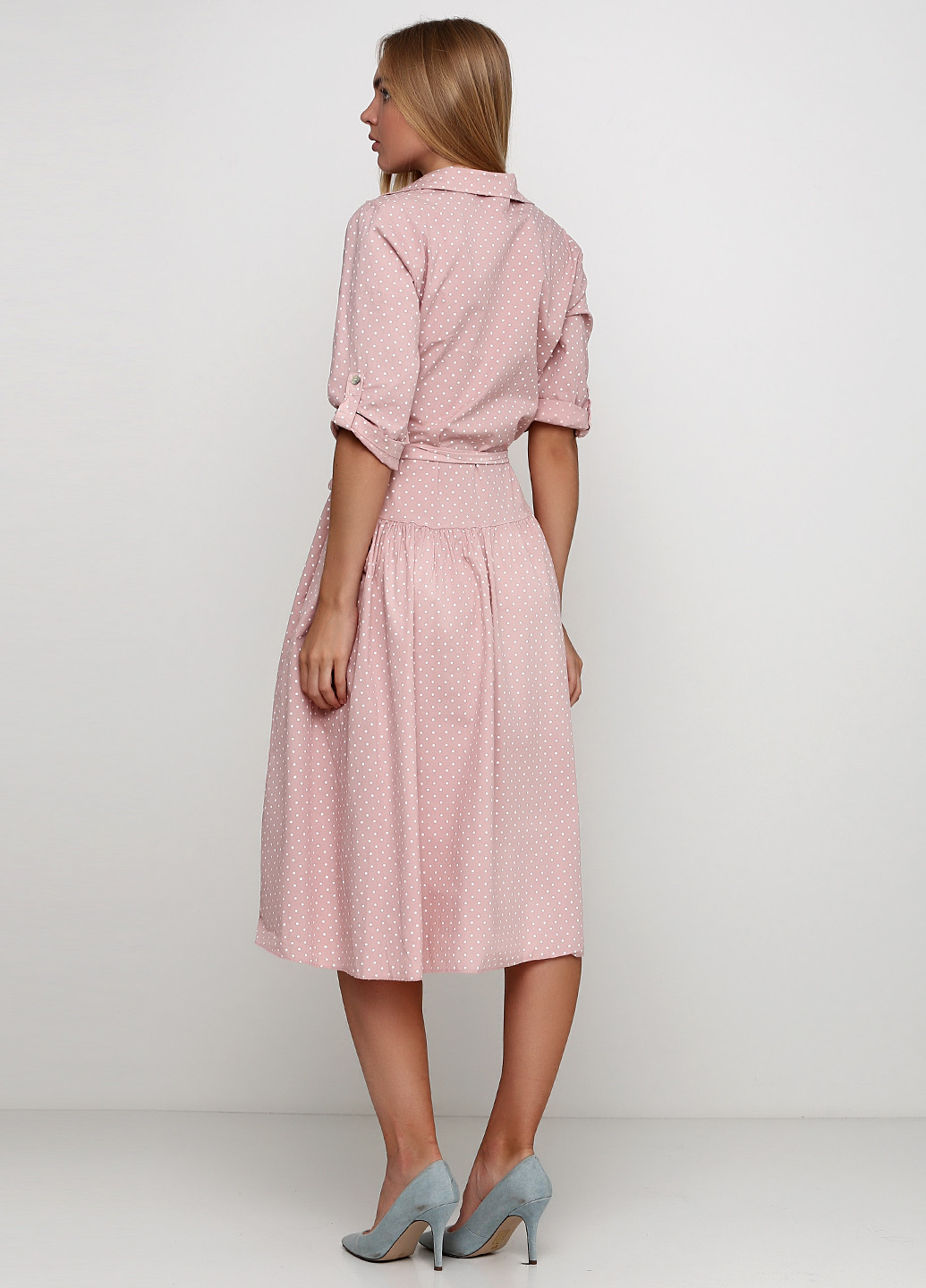 Светло-розовое кэжуал платье клеш New Collection в горошек
