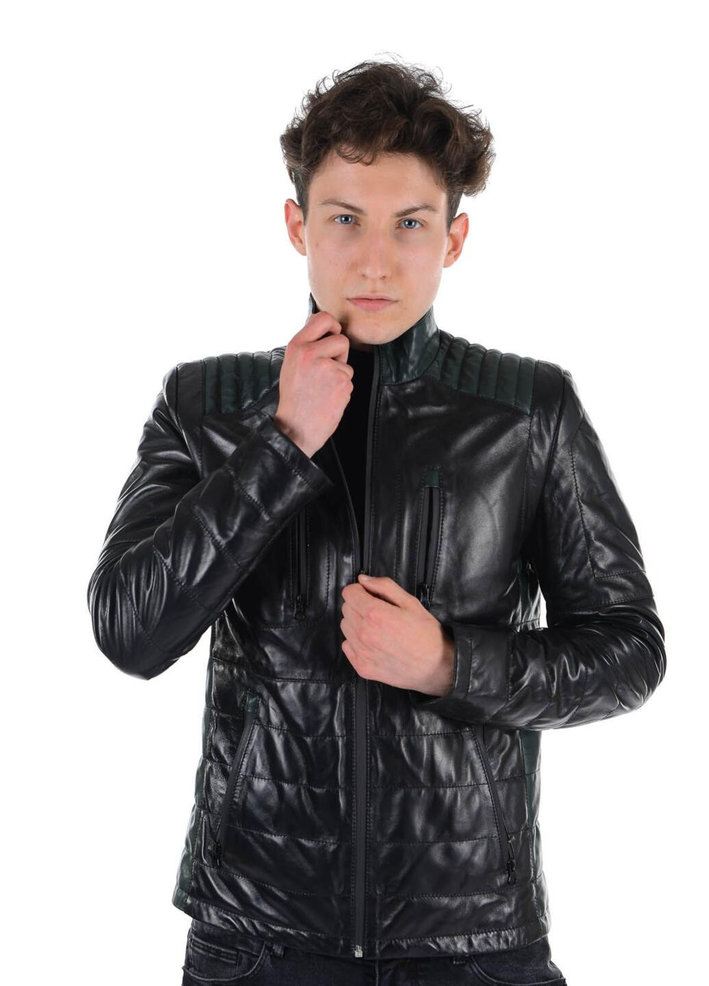 Черная зимняя куртка из кожи молодого ягнёнка Roksan