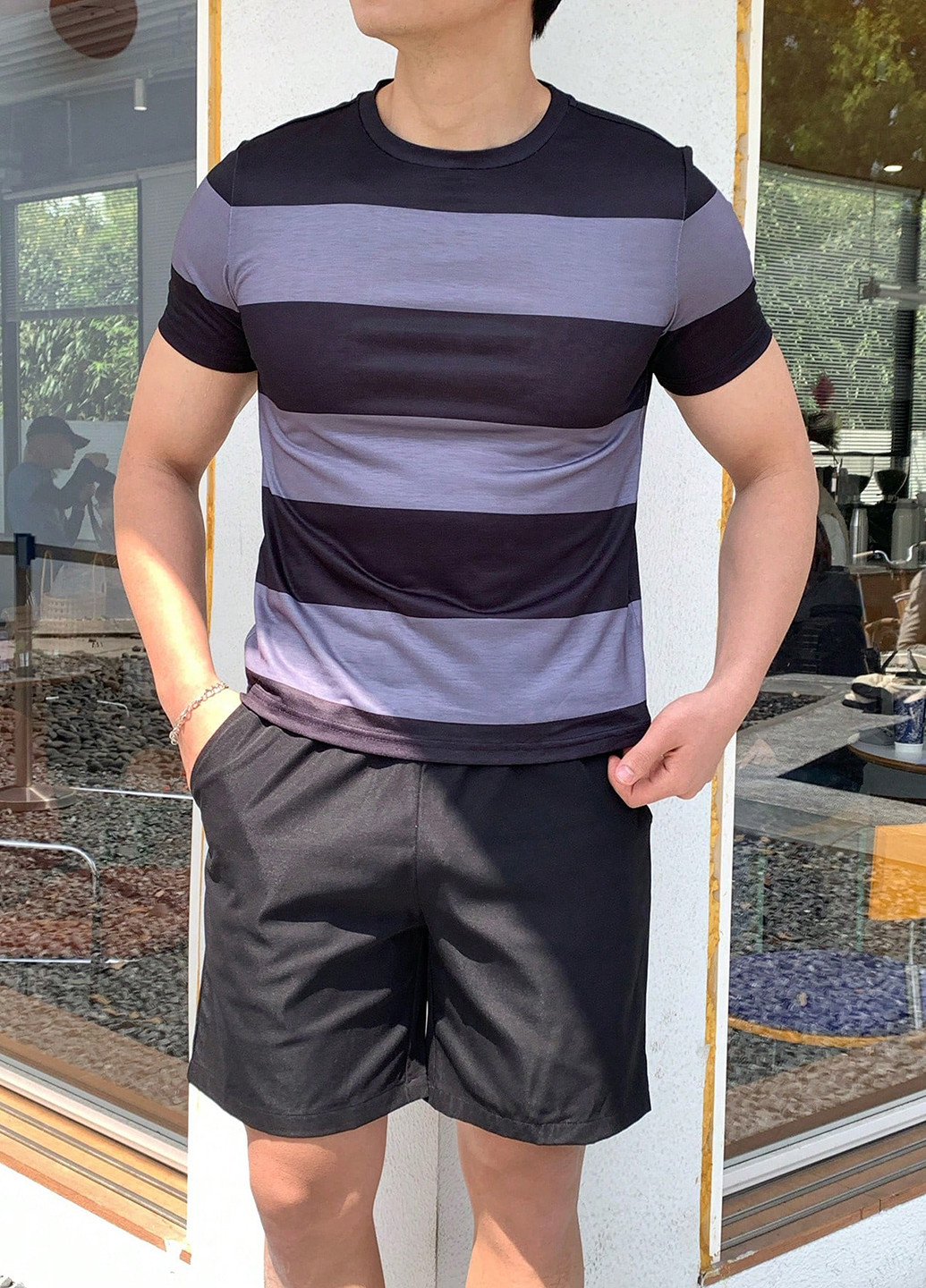 Комбинированный летний костюм (футболка, шорты) с шортами SHEIN