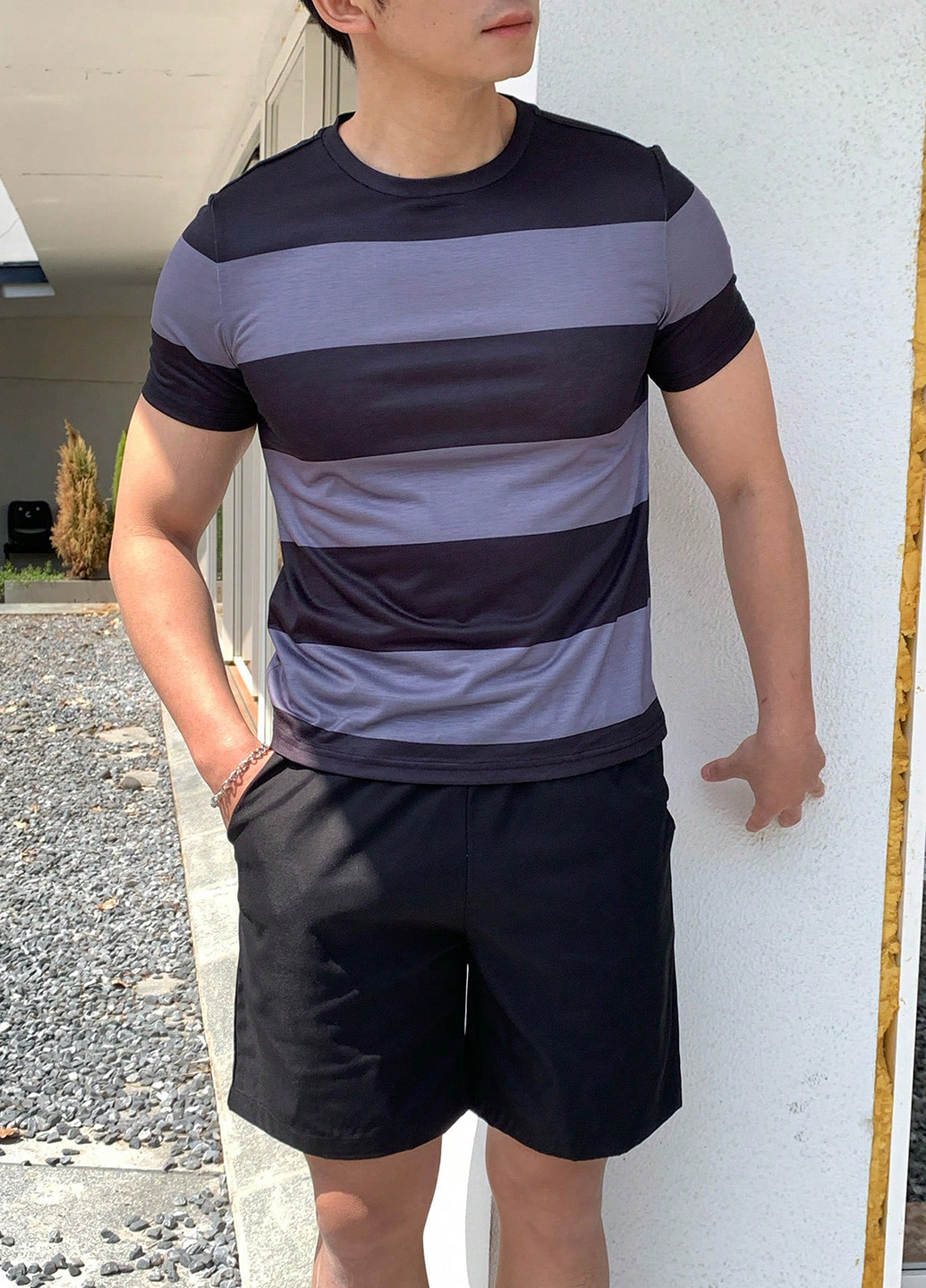 Комбинированный летний костюм (футболка, шорты) с шортами SHEIN