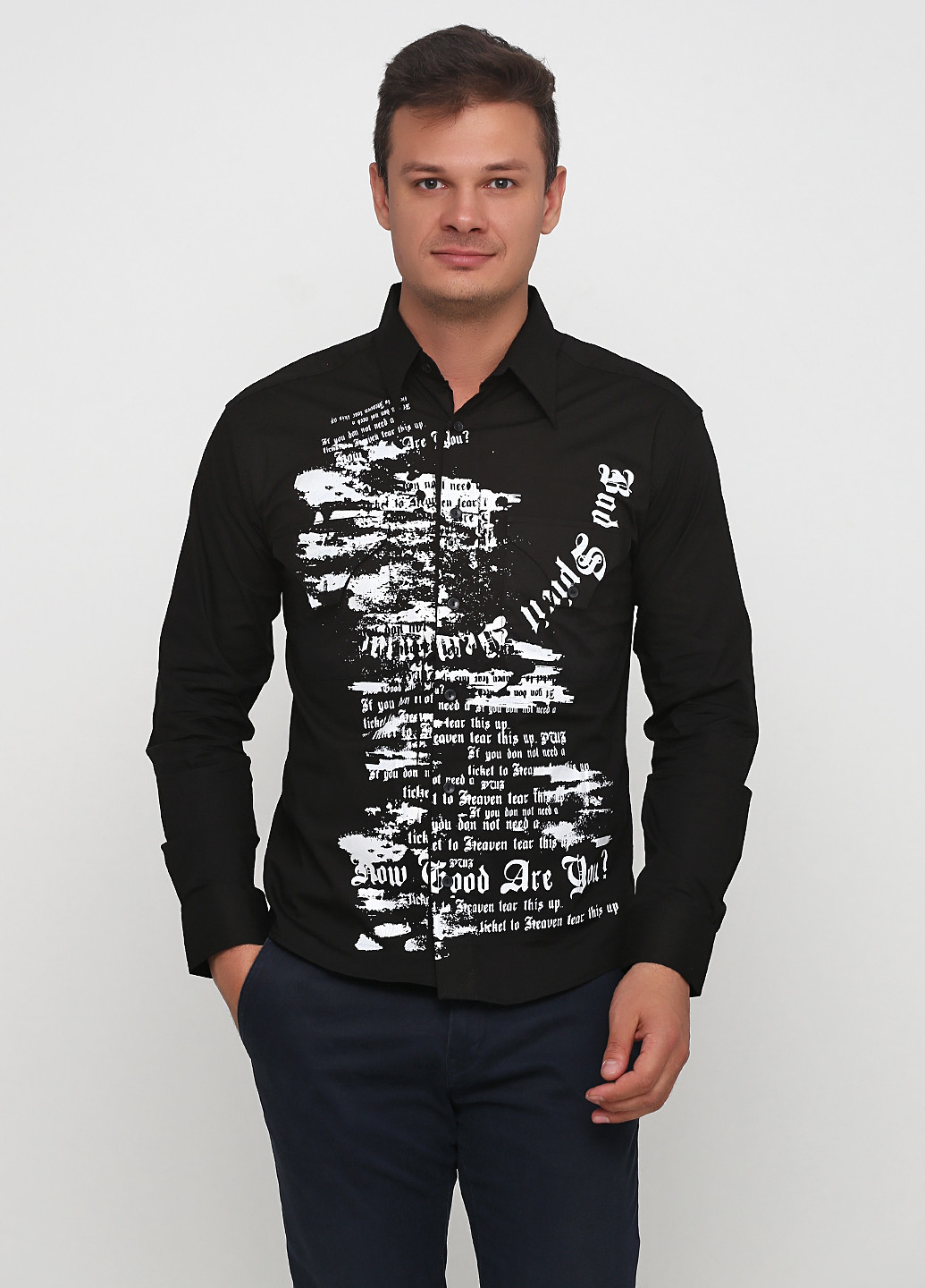 Черная кэжуал рубашка с надписями MA&GI с длинным рукавом