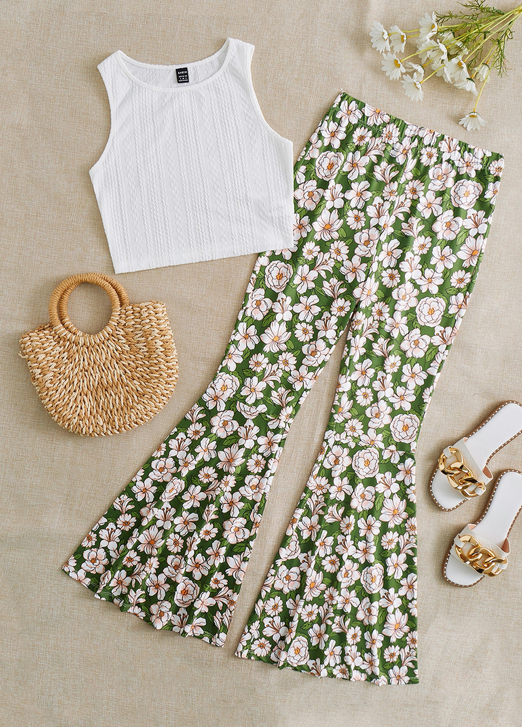 Комбинированный летний костюм (топ, брюки) SHEIN