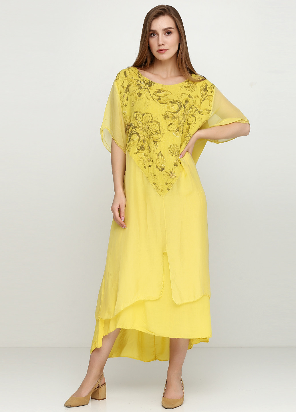 Желтое кэжуал платье оверсайз Naiif с рисунком