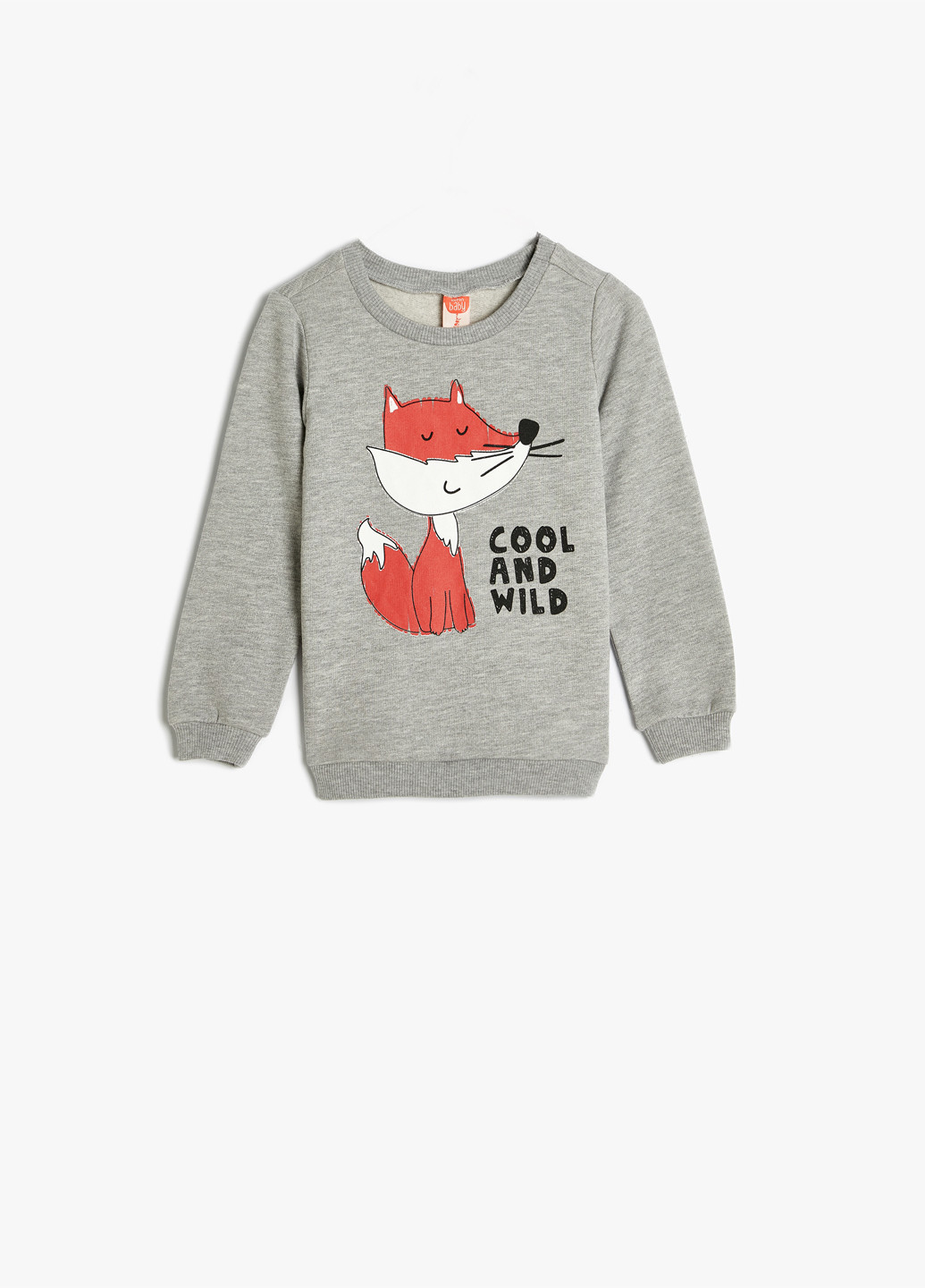 KOTON свитшот лиса серый кэжуал полиэстер