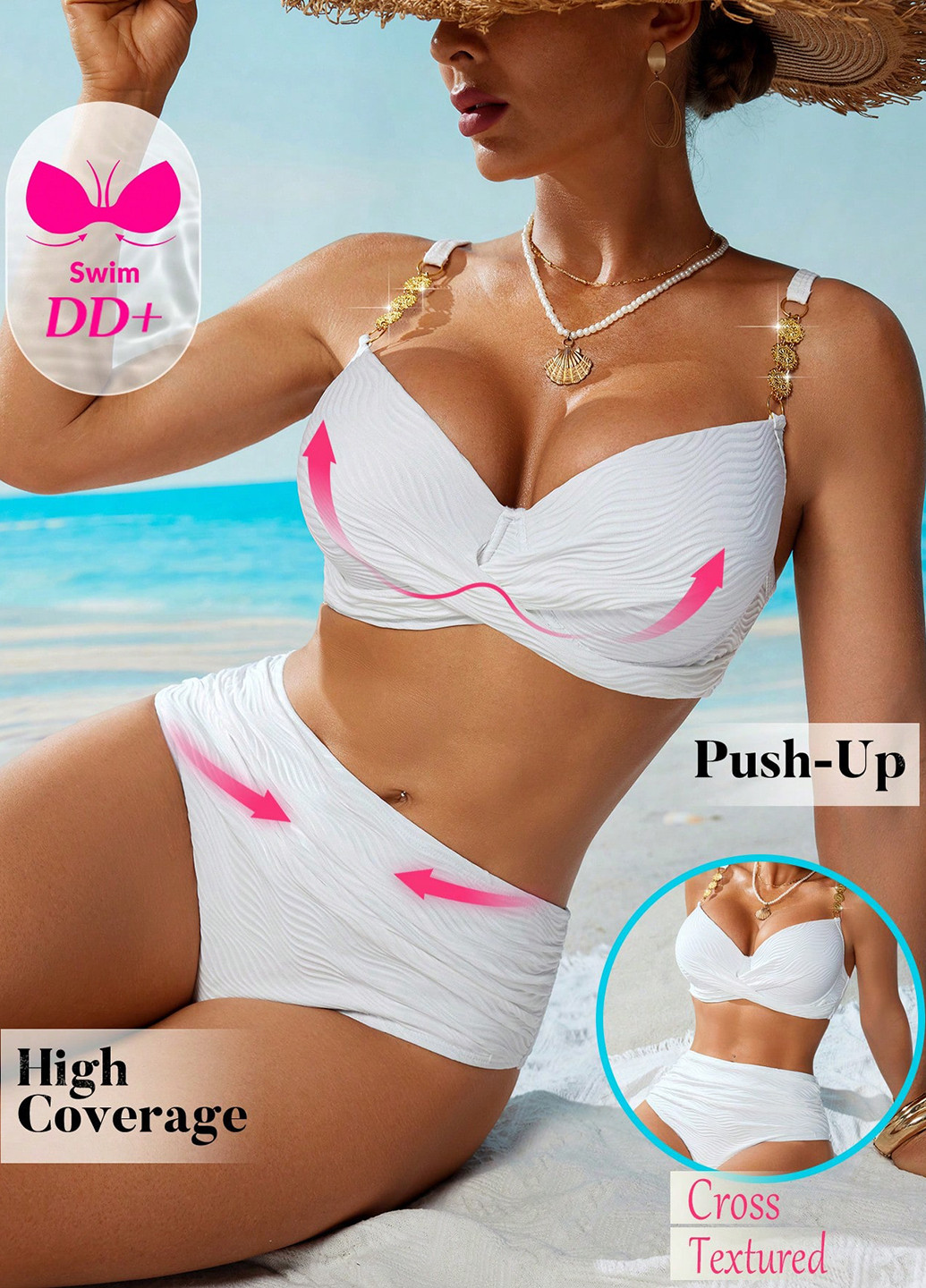 Білий літній купальник (ліф, трусики) роздільний SHEIN