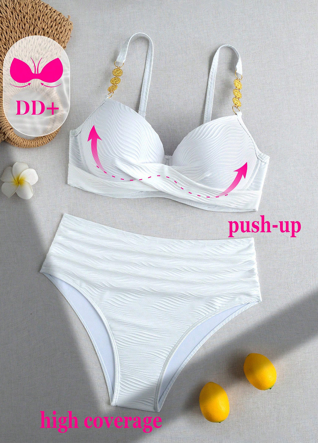 Білий літній купальник (ліф, трусики) роздільний SHEIN