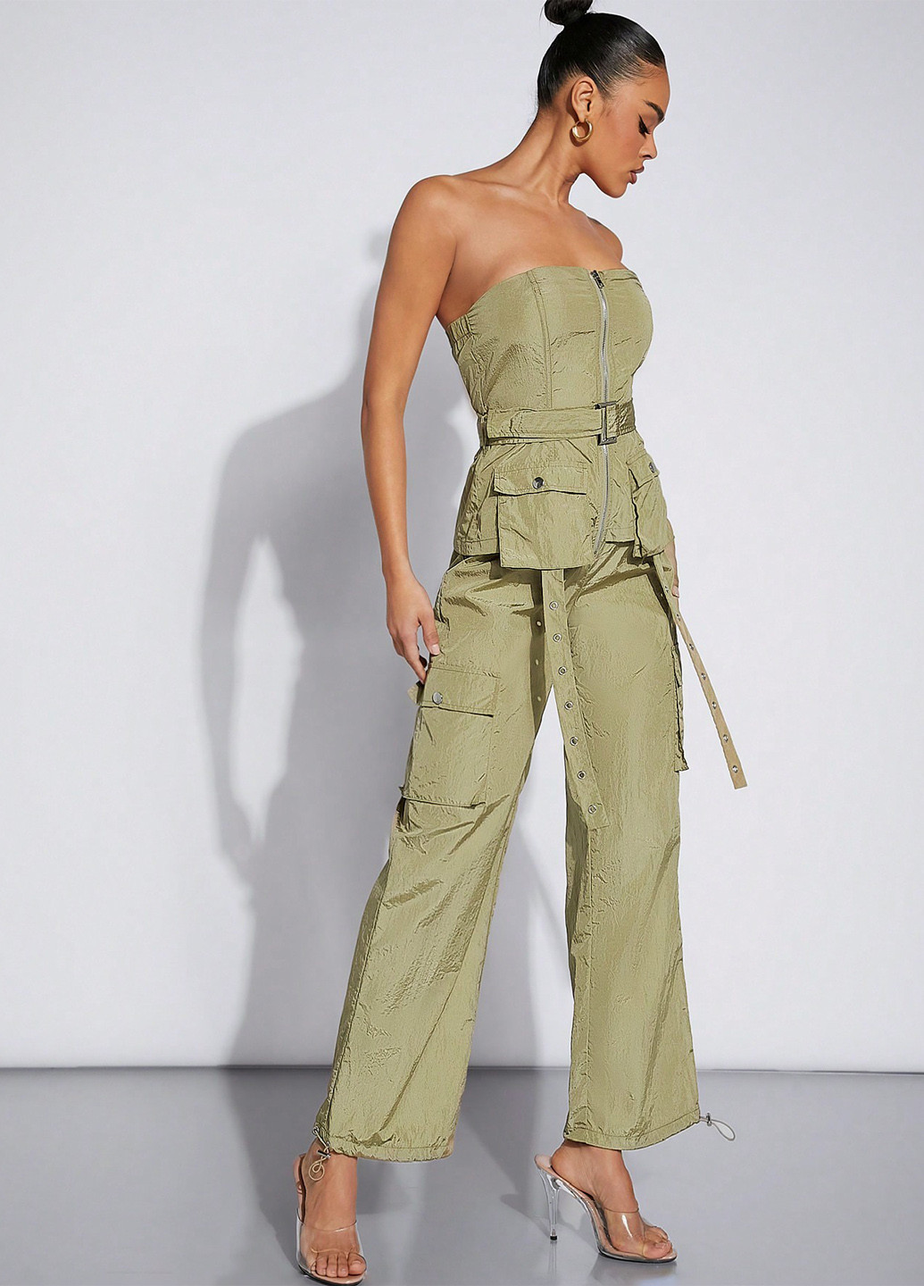 Комбінезон SHEIN комбінезон-брюки однотонний хакі кежуал поліестер