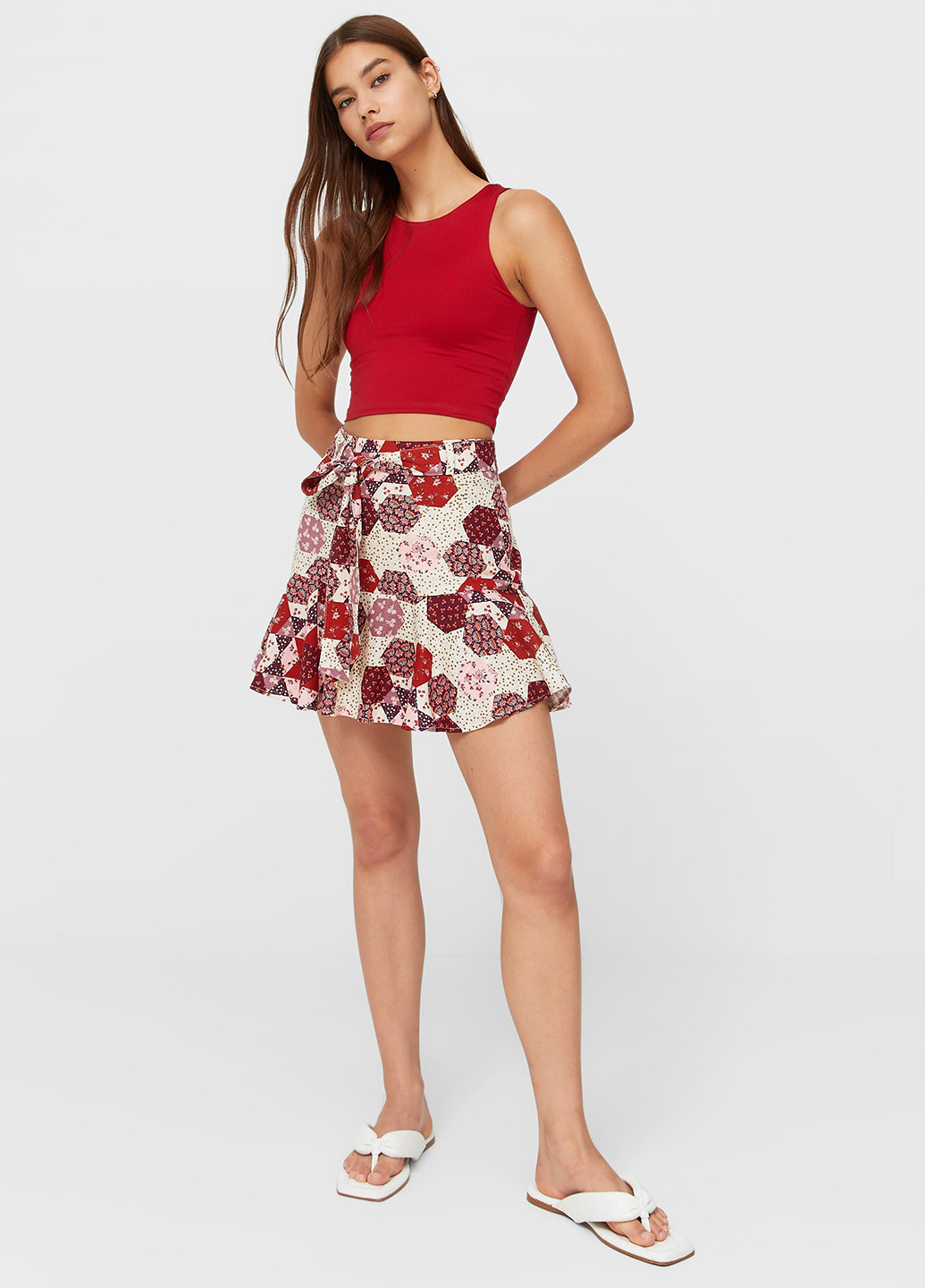 Бордовая кэжуал мандала юбка Stradivarius клешированная