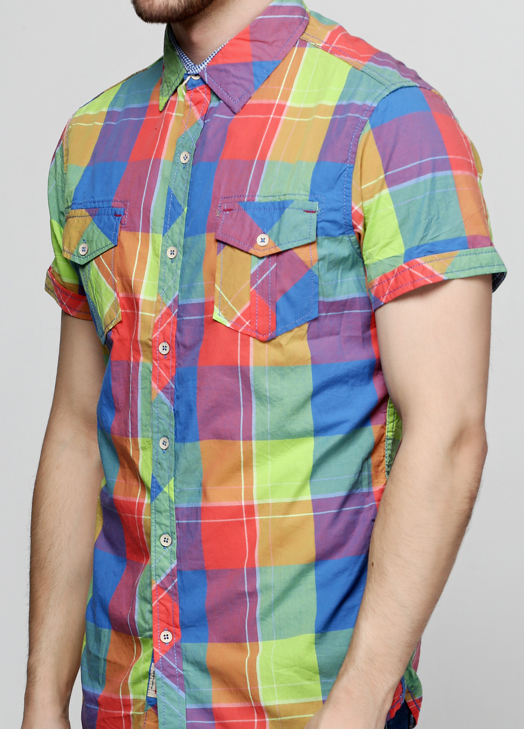 Цветная кэжуал рубашка в клетку Z-ONE MEN с коротким рукавом