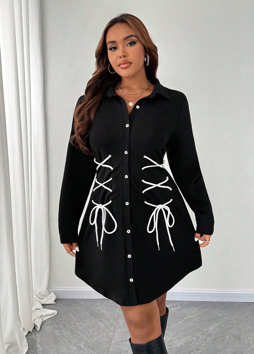 Чорна кежуал сукня сукня-сорочка SHEIN однотонна