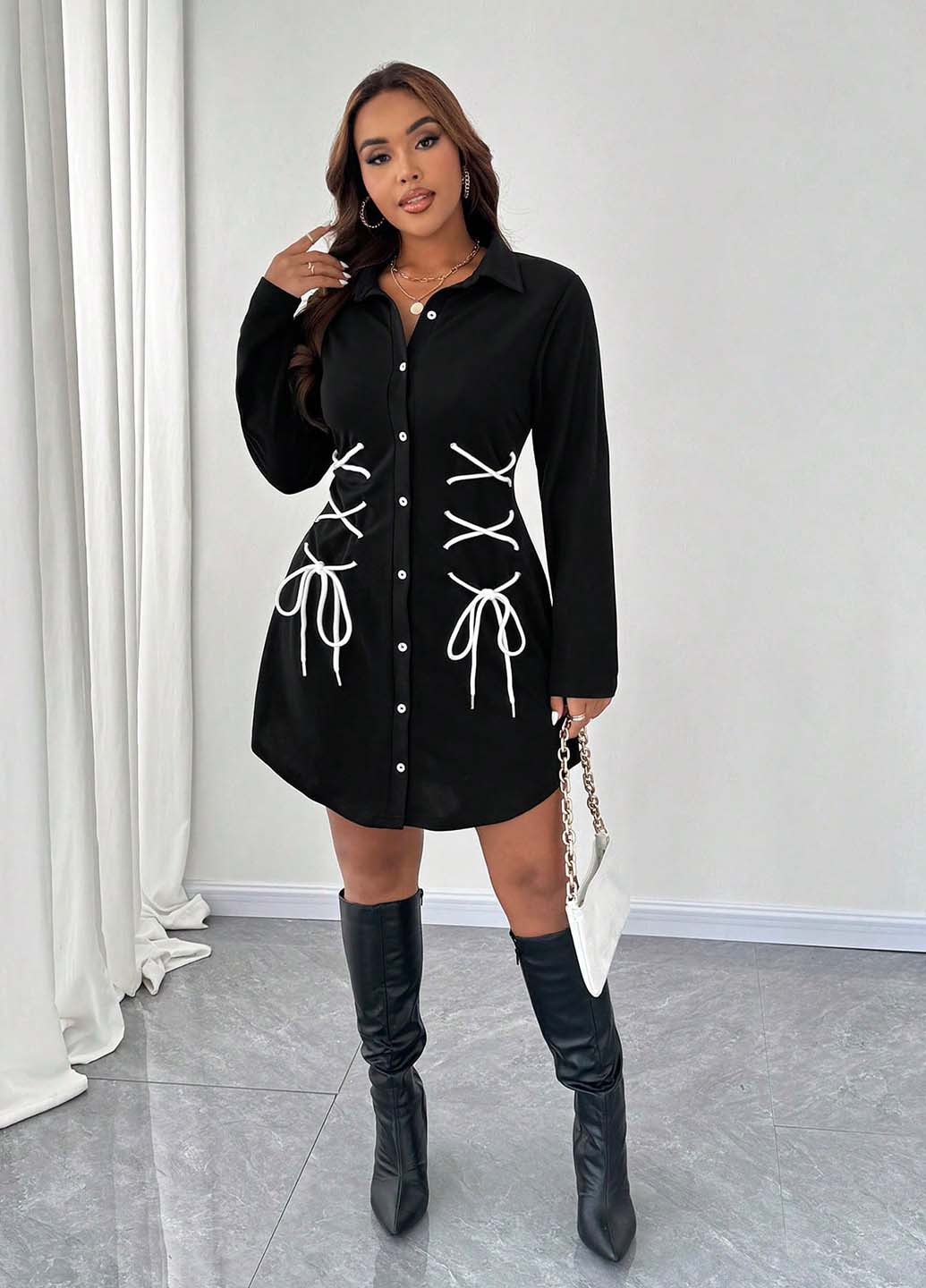 Чорна кежуал сукня сукня-сорочка SHEIN однотонна