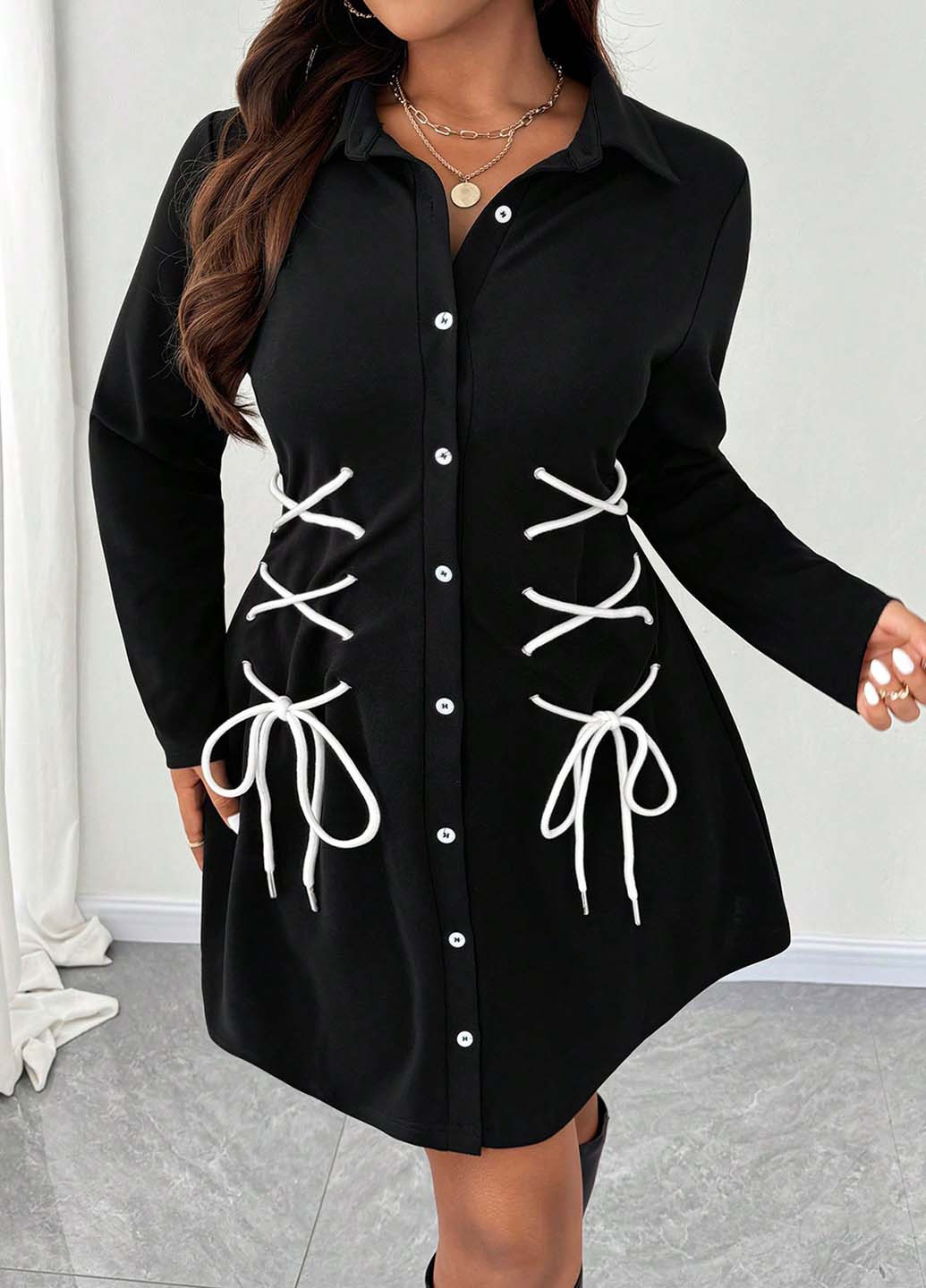 Чорна кежуал сукня сукня-сорочка SHEIN однотонна