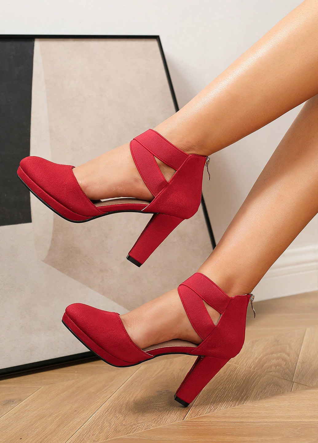 SHEIN Туфлі вишневий з штучна замша, китай — літо (342411875)