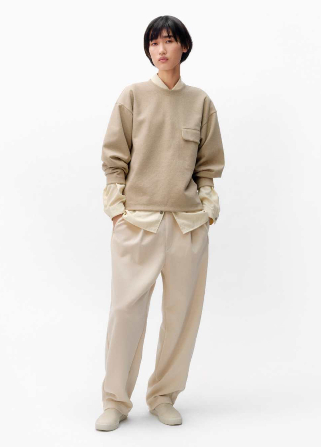 Бежевый свитшот Uniqlo меланж без декора (324631971)