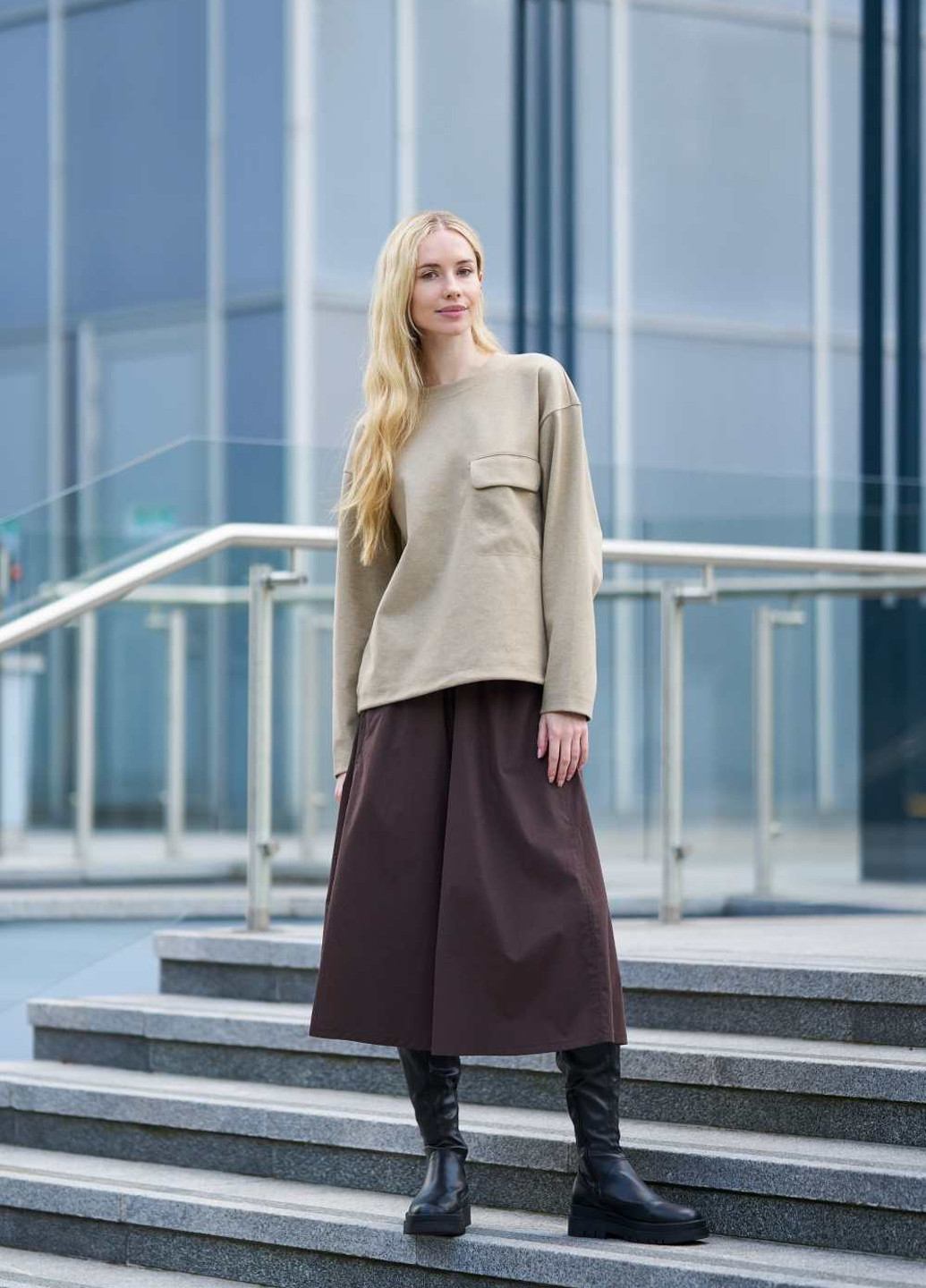 Бежевый свитшот Uniqlo меланж без декора (324631971)