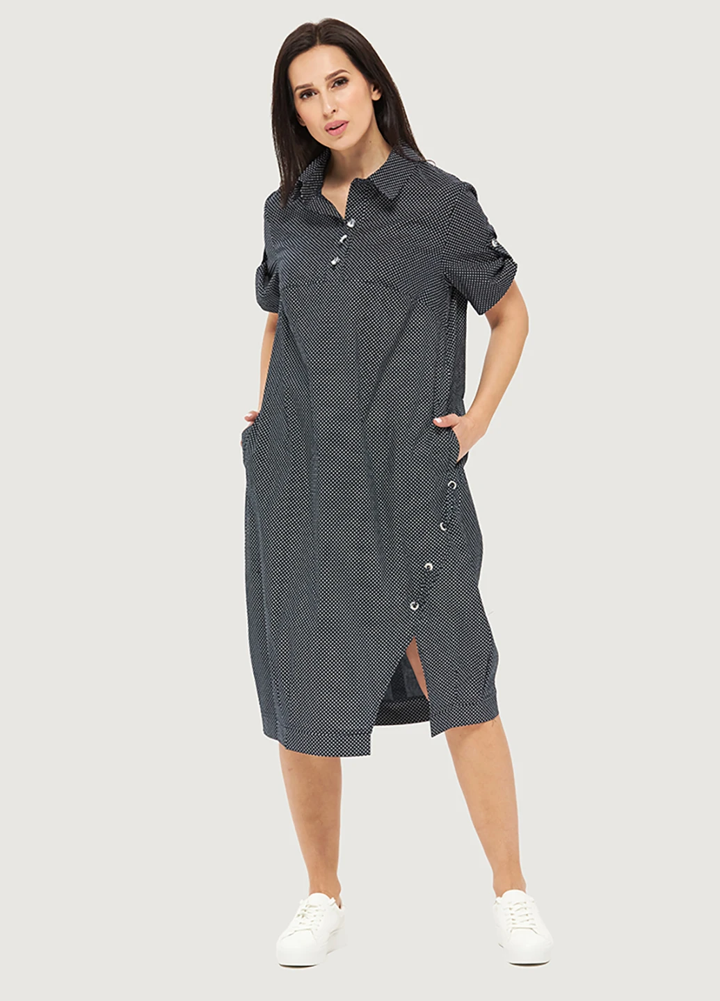 Темно-синя кежуал сукня оверсайз DANNA в горошок