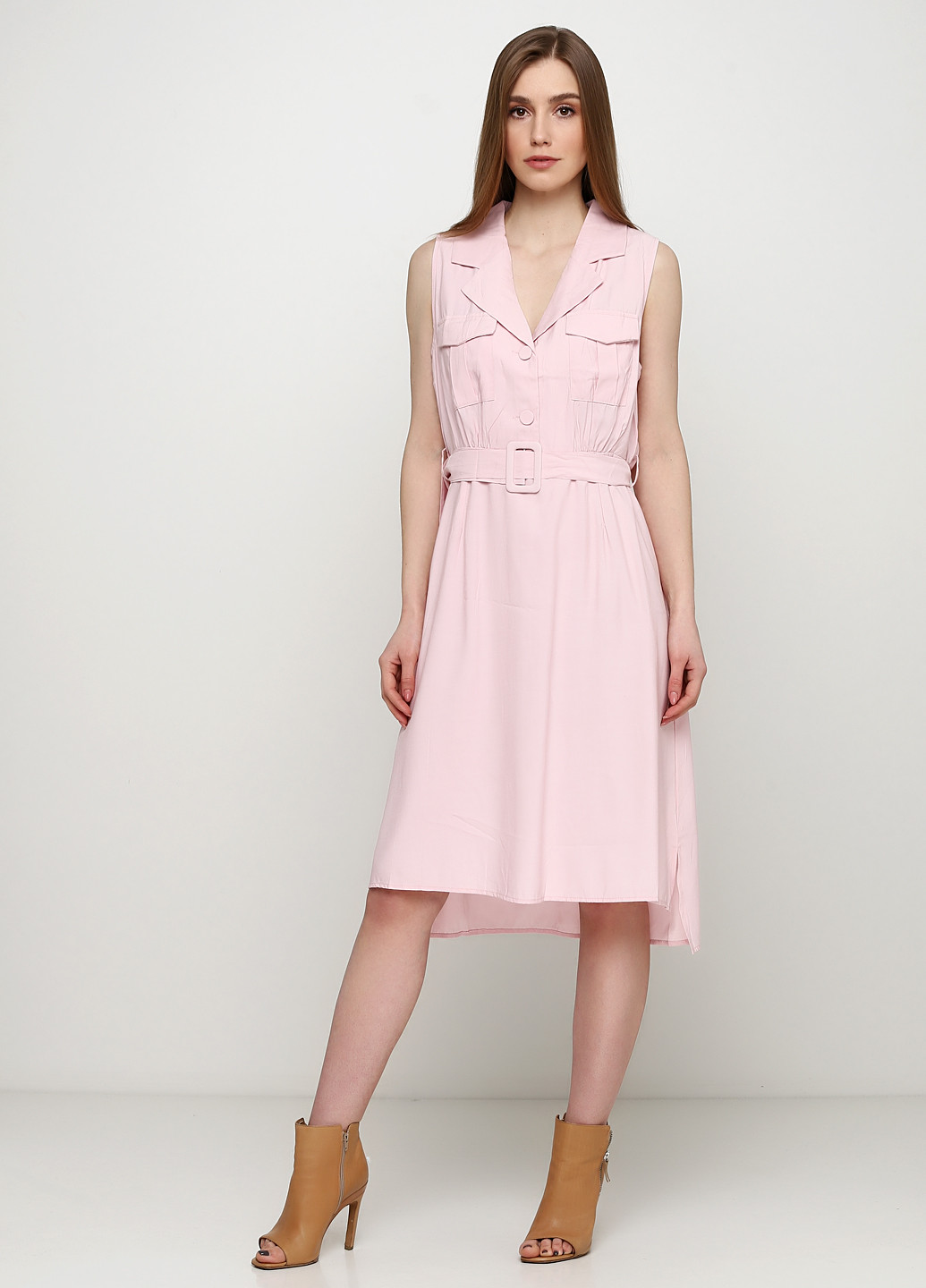 Светло-розовое кэжуал платье клеш Unigirl однотонное