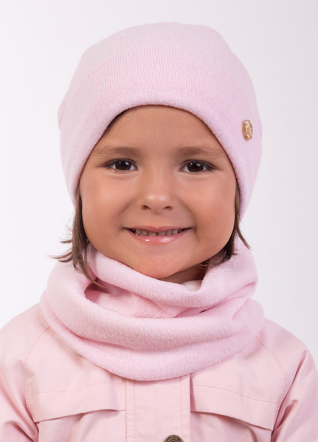 Рожевий демісезонний комплект (шапка, шарф-снуд) JAMS