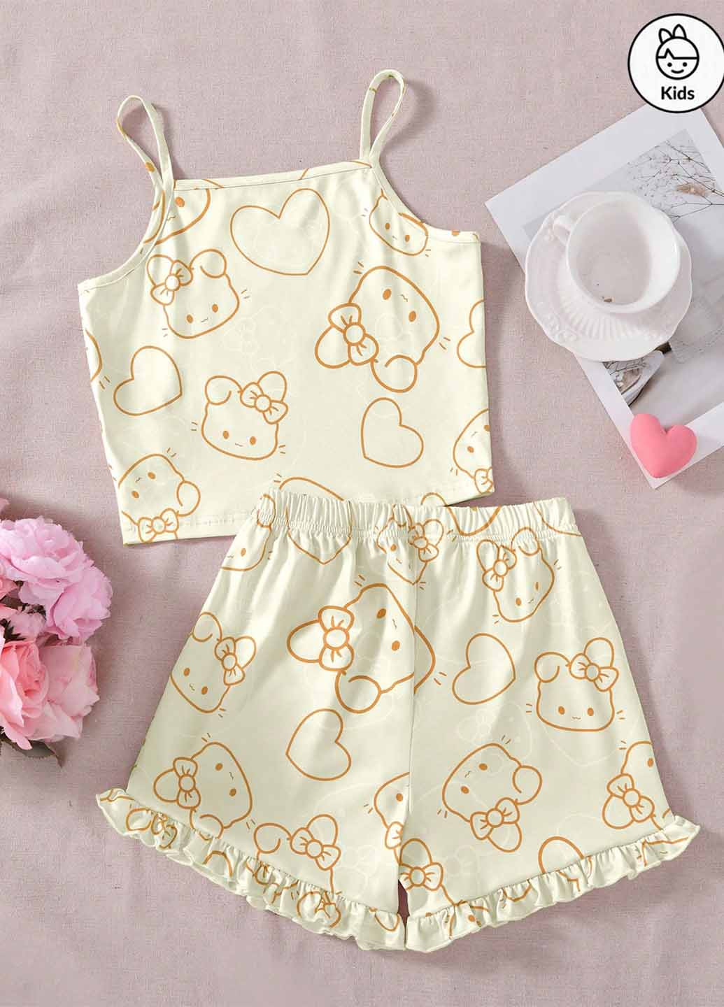 Кремовая всесезон пижама (майка, шорты) майка + шорты SHEIN